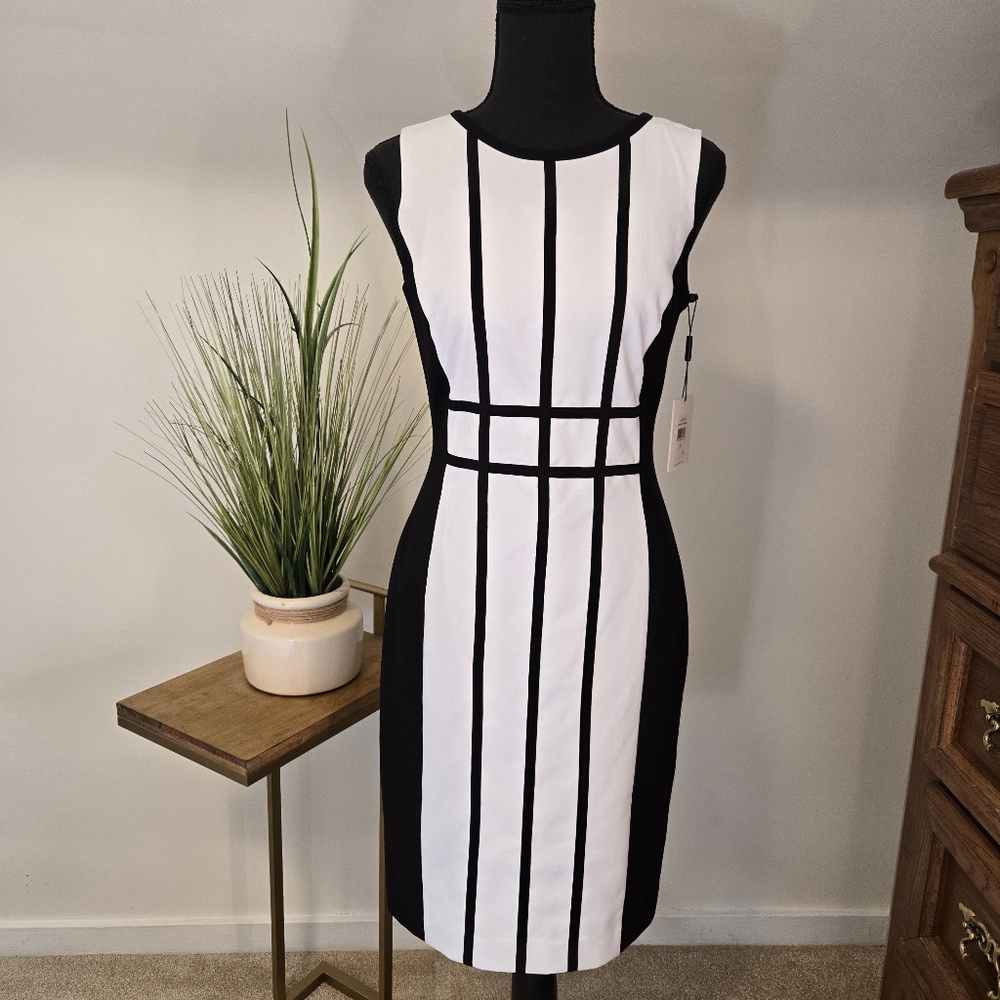 Calvin Klein Black And White Striped Sleeveless Dress Size 2
